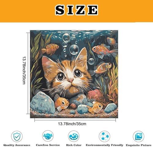 Cat Fish Funny Paint by Numbers Kit for Adults Framed Canvas Frameworkless - Image 3