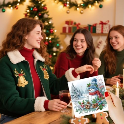 12 Packs Diamond Art Cards Kit, Diamond Painting Greeting Cards with Envelopes, DIY Card Making Kits for Adults, Gifts for Families, Friends, Partners (Snowman) - Image 5