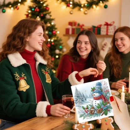 12 Packs Diamond Art Cards Kit, Diamond Painting Greeting Cards with Envelopes, DIY Card Making Kits for Adults, Gifts for Families, Friends, Partners (Snowman) - Image 5