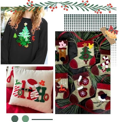 SUNNYCLUE 300Pcs 5 Styles Christmas Embellishments Felt Shapes Random Mixed Colorful Non Woven Fabric Holiday Xmas Tree Bell Deer Shape Handmade Ornaments for DIY Craft Sewing Clothes Bags Decoration - Image 6