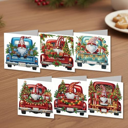 jinglinhh 6pcs Diamond Art Painting Christmas Truck Gnome Greeting Cards with Envelopes, DIY Card Making Kits for Adults, Diamond Art Christmas Cards for Birthday Holiday Postcards - Image 4