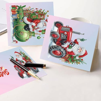 Diamond Art Christmas Cards Kit, 6PCS DIY Diamond Painting Christmas Cards with Envelopes, 5D Diamond Dot Greeting Cards for Adults, Xmas Card for Holiday Crafting Gifts (Christmas Santa Claus) - Image 6