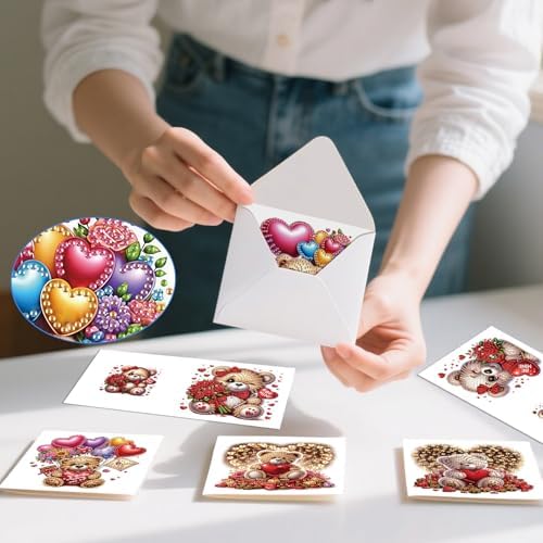 6pcs Diamond Painting Greeting Card with envelopes, DIY Bear and balloon Diamond Art Greeting Card for Blessing and Wish Special Shaped Arts Crafts for Christmas Birthday Thanksgiving Day Holiday - Image 7