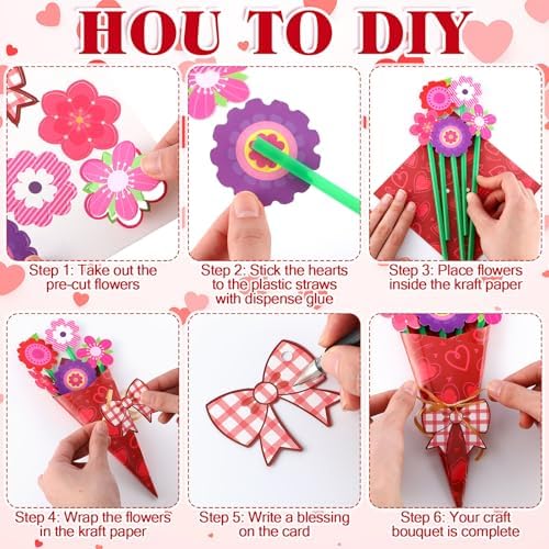 Motipuns 48 Set Flower Bouquet Craft Kit Graduation Gifts DIY Flower Paper Crafts Colorful Make Your Own End of Year Gifts Craft for Teacher Appreciation Handmade Project Home Classroom Activities - Image 4