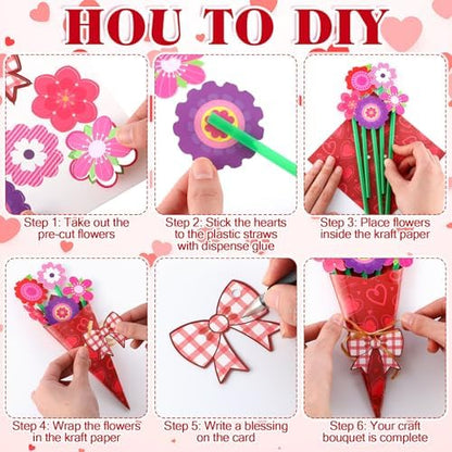 Motipuns 48 Set Flower Bouquet Craft Kit Graduation Gifts DIY Flower Paper Crafts Colorful Make Your Own End of Year Gifts Craft for Teacher Appreciation Handmade Project Home Classroom Activities - Image 4
