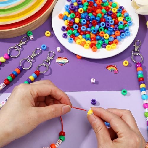 AUGSUN 713pcs Pride Bead Keychain Making Kit LGBT Rainbow Keychain Craft - Image 7