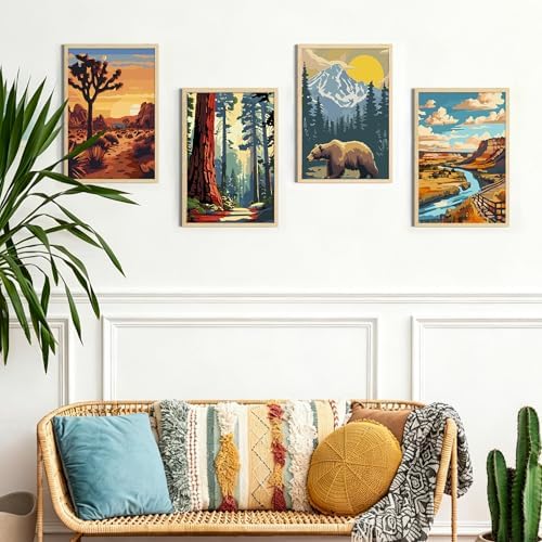 4 Pack Framed Paint by Numbers Kit for Adults Beginner with Wooden Easel, National Park Easy Adult Paint by Number Kits with Frame, DIY Number Painting for Adults Canvas for Home Decor Gift 8x12 Inch - Image 3