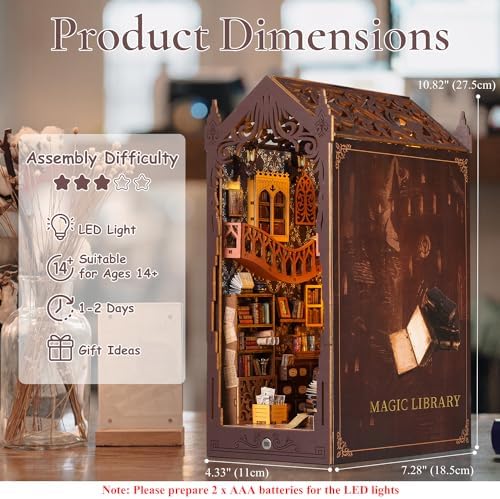 DIY Book Nook Miniature Kit with Sensor Light & Dust Proof for Teens Adults - Image 3