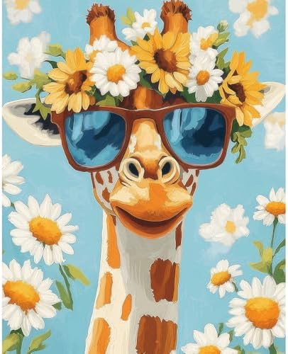 Natuyalo Paint by Numbers Kit for Adults - Giraffe with Sunglasses Adult Paint by Number Kits on Canvas for Beginners, Daisy Sunflower DIY Acrylic Number Painting Kits for Home Wall Decor 16x20 inch by Natuyalo