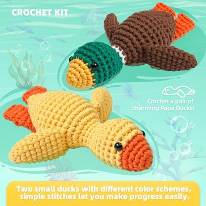 MOREJMTT Crochet Kit for Beginners, Learn to Crochet, Include Easy Knitting Soft Yarn, Step-by-Step Video Tutorial, Hook, Holiday Birthday Gift for Adults(2 Pack Ducks) - Image 2