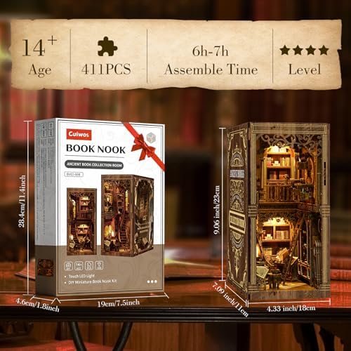 Book Nook Kit - (Classic Edition) - DIY Miniature Wooden Puzzle | Vintage Book Collection Room with LED Lights | 3D Dollhouse Bookend for Bookshelf Decoration | Creative Gifts - Image 2