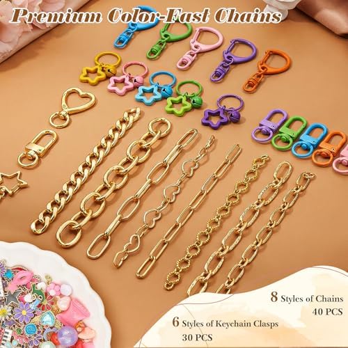 Ecoofor 561 Pcs Keychain Making Kit - Includes 30 Keychain Clips, 40 Extender Chains, 178 Charms, Beading Accessories, Jewelry Pliers - DIY Bag Charms & Jewelry Craft Kit Supplies - Image 4