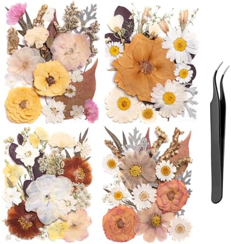 90pcs Boho Pressed Flowers Bulk, Vintage Dried Flower Leaves, Natural Fall Pressed Dried Flowers with Tweezer for DIY Crafts Resin Mold Candles Cake Bridal Scrapbooking Supplies by LGFMGWH