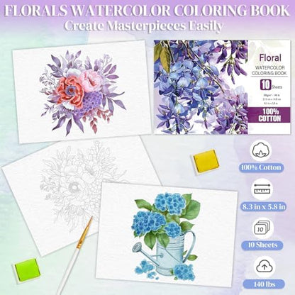 Watercolor Coloring Book Kit for Adults 24 Color Paint Set with Brush - Image 3