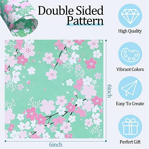 Lincia 480 Pieces Origami Paper Kit Japanese Washi 6 Inch Square Double Sided Sheet 32 Vivid Colors Sakura Cherry Flowers Colors for Hand Crafts Project Creativity Scrapbook Paper Beginner - Image 2