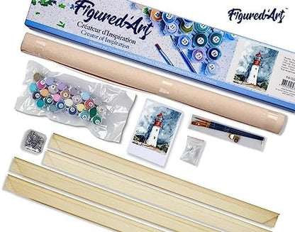Figured'Art Paint by Numbers Kit for Adults Lighthouse Under a Cloudy Sky 16"x20" - Craft Art Painting Rolled Canvas with DIY Wooden Frame - Image 5