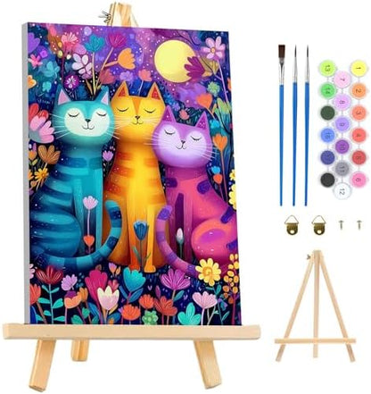 MAXBYE Framed Paint by Numbers Kits for Adults, Colorful Cat Paint by Numbers Kit for Adults with Wooden Easel, Easy DIY Oil Painitings Kits with Tools for Beginners Gift Home Wall Decor 10×14 Inch by MAXBYE