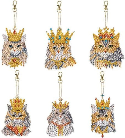 LazyFold 6Pcs Diamond Art Keychain Ornaments Kits for Adults,DIY Animals Crown Cat Diamond Painting Keychain,Key Ring Art Pendant Tree Decor Gift(Single Sided) by LazyFold