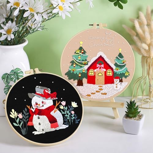 ERKOON 3 Sets Embroidery Kit for Beginners, Christmas Cross Stitch Set with Easy Pattern Embroidery Cloth Hoops Threads for Craft Lover Hand Stitch - Image 6