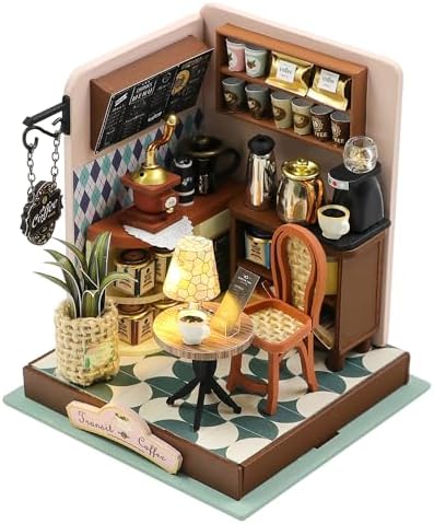 Kisoy DIY Miniature House Kit, Tiny House Building Kit with Furniture and LED Light for Adults and Teens, DIY Mini House Craft Kit, Decorations/Gifts for Family and Friends (Meet Cafe) by Kisoy