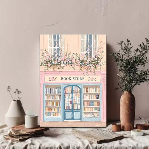 GEMOUJ Paint by Number Pink Book Shop DIY Painting On Canvas, Paint by Numbers Kit for Adults,Perfect for Paint by Numbers for Adults Beginner,Home Wall Decor16 x 20 Inch - Image 5