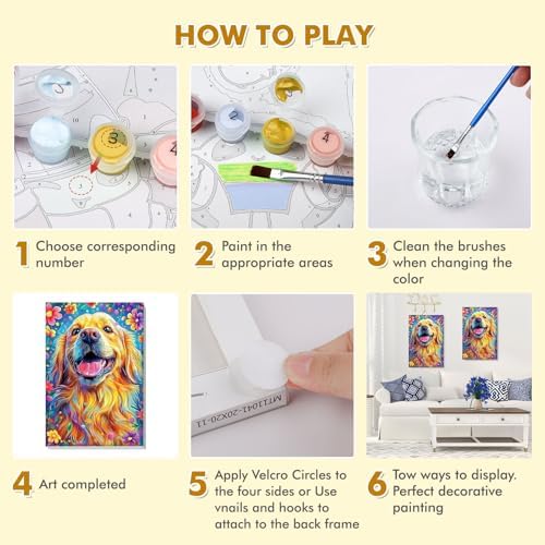 Bowetile Framed Paint by Numbers Dog for Adults Beginners, Adults' Paint-by-Number Dog Kits, Easy Adult Paint by Number Kits on Canvas, Acrylic Animals Number Painting for Home Decor, 8x12in - Image 7