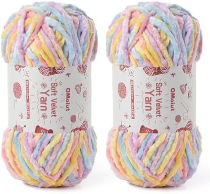 2x100g Fluffy Velvet Chenille Yarn for Crocheting and Knitting, 80m (87.5yd) Baby Yarn for Crocheting Soft, Crochet Chunky Yarns Amigurumi Yarns (2 Macaron) by OMoiut