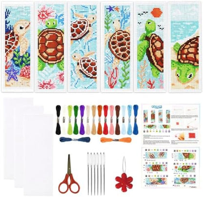 ORIGACH 6 Set Turtles Cross Stitch Bookmark Kit for Beginner by ORIGACH