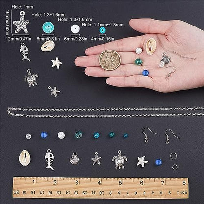 SUNNYCLUE 1 Box DIY 8 Pairs Ocean Theme Earring Making Kits Starfish Shell Sea Turtle Charms Pendants Cowrie Shell & Glass & Synthetical Turquoise Beads for Handmade Earrings Beginner - Image 3
