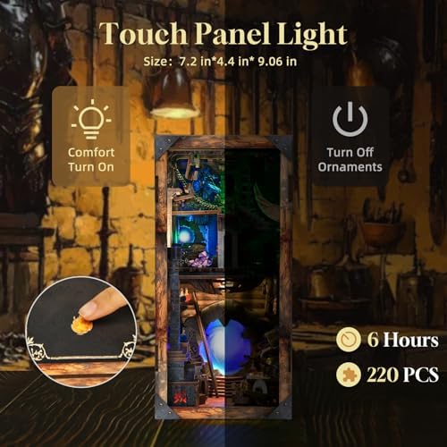 MiniCity Book Nook Kit, DIY Miniature Dollhouse Booknook Kit, 3D Wooden Puzzle Bookend Bookshelf Insert Decor with LED Light for Teens and Adults (Blade and Magic) - Image 4