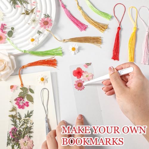 20 Sets Dried Flower Bookmark Making Kit Transparent Bookmark DIY Projects Craft Gift Bulk PET Sticker with Color Tassels and tweezer for Classroom Activities Reading Award and Book Lovers（Summer） - Image 5