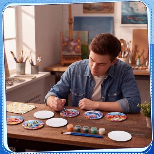Reallnaive 8 Pcs Ocean Paint by Numbers Kit for Adults Wood Coastal Coaster - Image 6