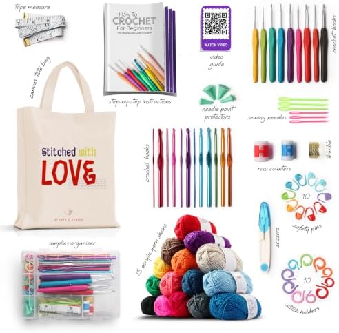 Hearth & Harbor Crochet Kit with 1500 Yards Assorted Yarn Kit, Ergonomic Hooks, Crocheting Instruction, Knitting & Crochet Supplies - Beginner Crochet Kits for Adults, Ideal for Amigurumi - Image 2