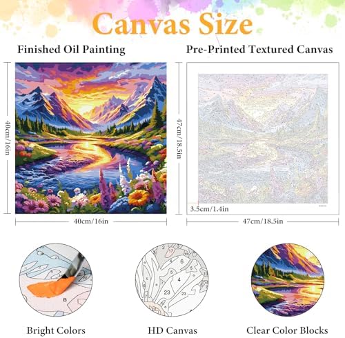 Paint by Numbers Kit for Adults, Mountain River & Wildflower, 16x16 Inch - Image 2