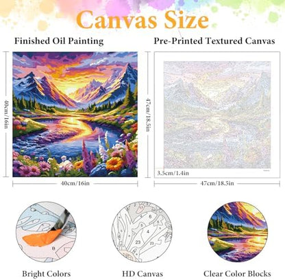 Paint by Numbers Kit for Adults, Mountain River & Wildflower, 16x16 Inch - Image 2