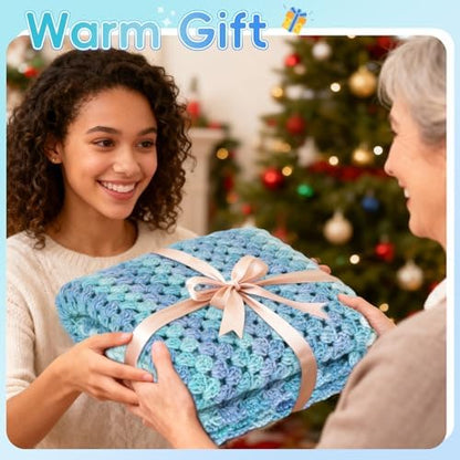 Aeelike Crochet Blanket Kit for Beginners, Easy Crochet Kits, Blue Gradient - Image 6