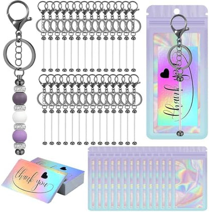 42/84/126 Pcs Beadable Keychain Bars Bulk Blank DIY Beaded Keychain Making Supplies with Bag Thank You Card by Unknown