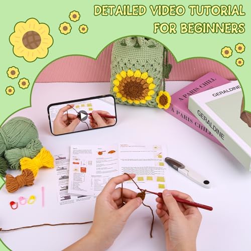 Fedmut Crochet Kit for Beginners, Sunflower Phonebag Crochet Kit for Adults - Image 3