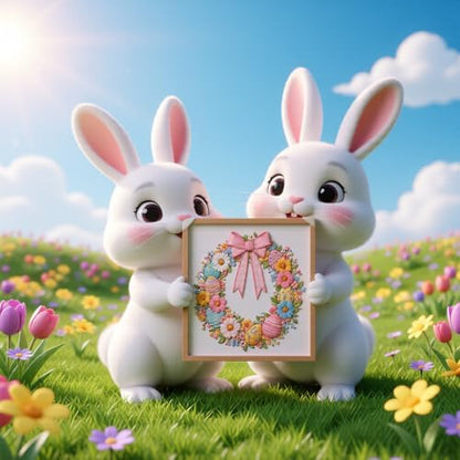 JJFox Embroidery Kit for Beginners and Adults, DIY Hand Embroidery Starter Kit with Cute Pattern, Cross Stitch Needlepoint Set with Hoop, Threads and Instructions (Easter Wreath) - Image 2