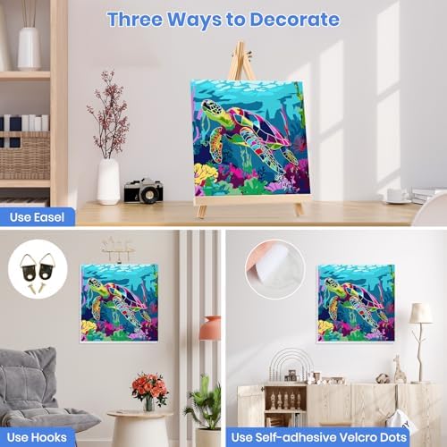 MXJSUA Sea​Turtle Framed Paint by Numbers Kit for Adults Beginner with Wooden Easel, Adults' Paint-by-Numbers on Canvas, Easy DIY Acrylic Number Painting for Home Decor Gifts, 10x10 inch - Image 2