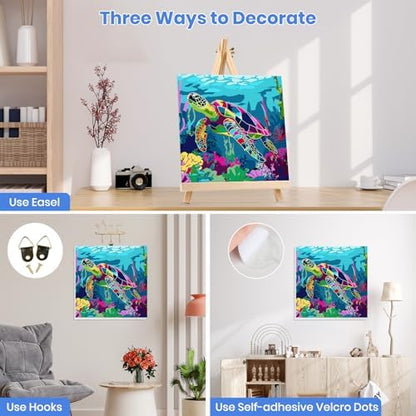 MXJSUA Sea​Turtle Framed Paint by Numbers Kit for Adults Beginner with Wooden Easel, Adults' Paint-by-Numbers on Canvas, Easy DIY Acrylic Number Painting for Home Decor Gifts, 10x10 inch - Image 2