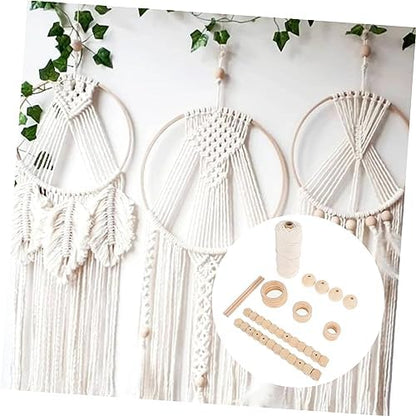 OUNONA 1 Set DIY Macrame Tapestry Kit Complete for Adults Includes Rope Beads Rings for Wall Art Decoration Crafting Fun for Beginners Enthusiasts - Image 4