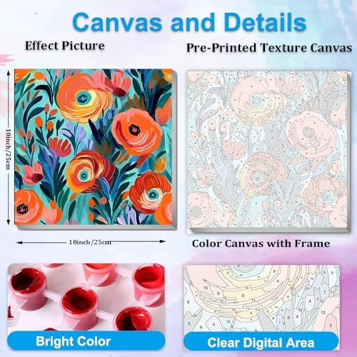 Artunion Framed Paint by Numbers Kit for Adults Beginners & Kids Ages 8-12,Red Flowers Paint by Number with Frame,Floral Paint by Numbers Kit on Canvas 10 * 10 Inch Without Easel - Image 3