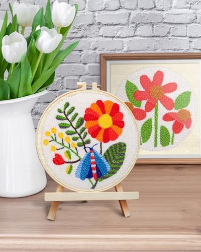 ERKOON Punch Needle Kit Adults Beginners, 2 Pcs DIY Easy Flower Embroidery Set for Starter Art Craft, Needling Punching Project with Patterns, Tools, Yarns, Hoop, Instruction (Safflower) - Image 6