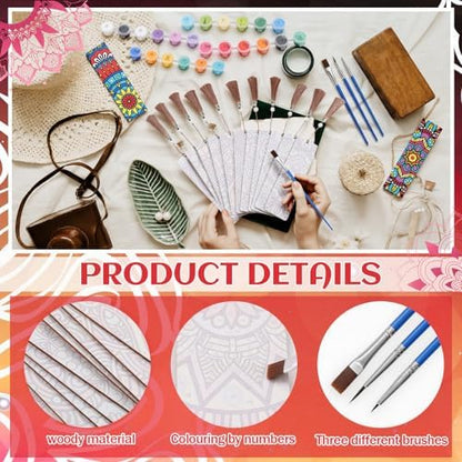 Kosiz 12 Pcs Mandala Paint by Number Kit for Adult Wood Bookmark - Image 4