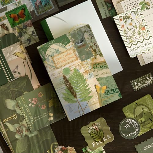 YagCu Botanical Scrapbooking Kit, Vintage Junk Journal Supplies for Adult, Green Large Collection Journal and Scrapbook Set, Journaling Materials, Arts Craft Beginner Stationery - Image 2