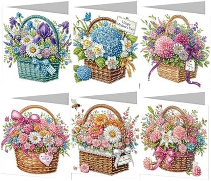 Diamond Art Painting Cards, 6 Pack Gem Art Greeting Cards with Envelopes, 5D Diamond Dots Kits Birthday Cards Making Kits for Adults Family Friends Birthday Gifts 6pcs(Mother's Day Happy Bouquet) by Unknown