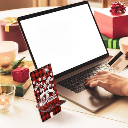 Saillong 6 Pcs Xmas Red Plaid Diamond Painting Phone Stand Full Drill - Image 5