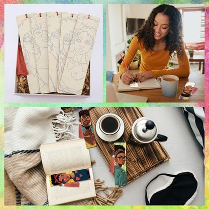 Kosiz 12 Pcs Black Women Paint by Number Kit for Adult Wood Bookmark - Image 4