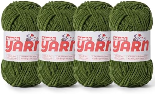 4 Pack Plush Chunky Chenille Yarn for Crocheting, Soft Fluffy Velvet Yarn for Crocheting Amigurumi, Fuzzy Baby Blanket Knitting 400g/524yds Bulky(4 Pine Green) by Sekafris